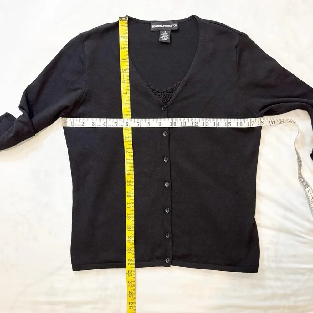 Black Silk Blend Cardigan with Lace Detailing Vintage 90s/Y2K‎